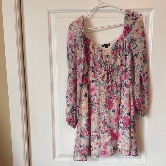 As U Wish Floral Multicolor Dress Peasant Style - Picture 1 of 3